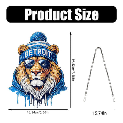 DIY Diamond Art Hanging Kit for Adult,Acrylic Diamond Art Painting Window Pendants Home Garden Wall Hanging Kits Hanging Ornament,Football Style (Detroit Blue)