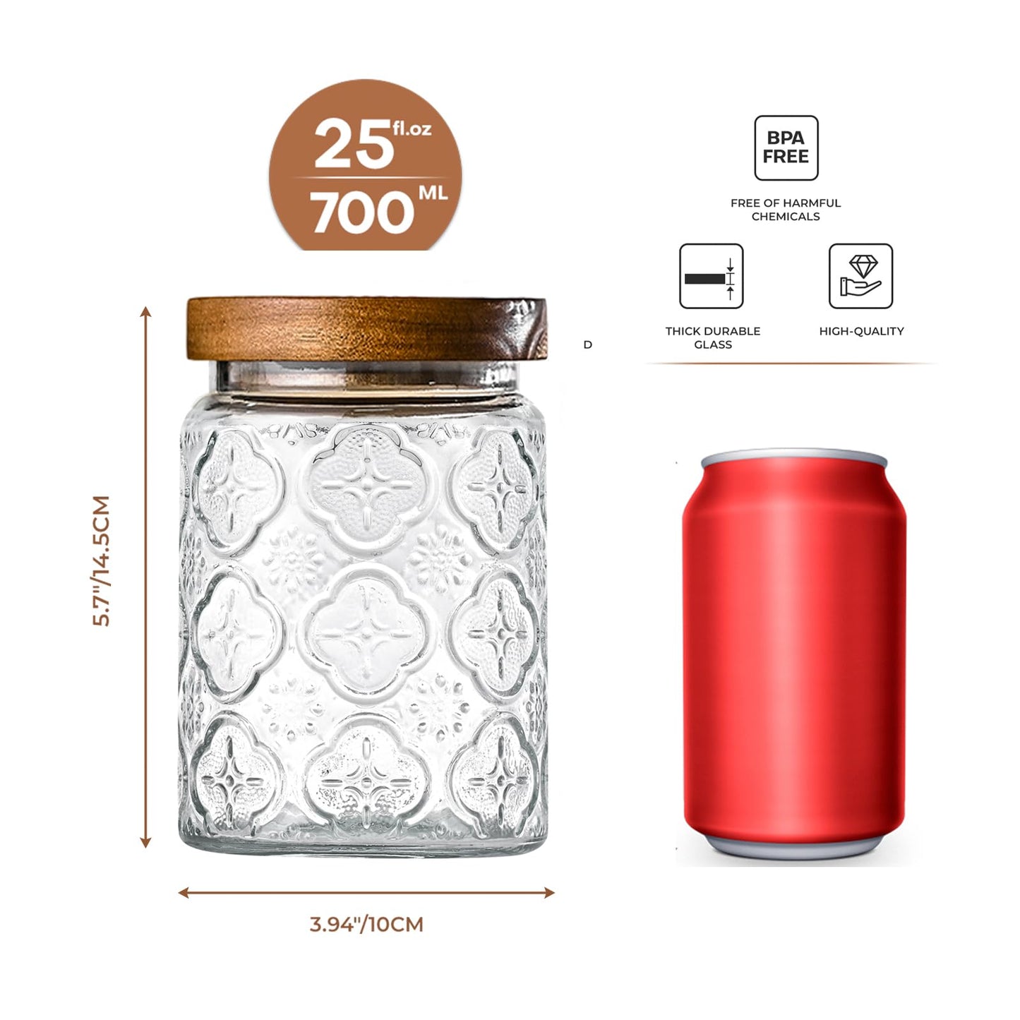Adodeen 3-Pack 24oz Glass Jar With Airtight Lid,Kitchen Canisters For Countertop,Coffee Sugar Container Set,Pantry Glass Storage Containers For Flour,Candy,Loose Tea,Snack, mason jars