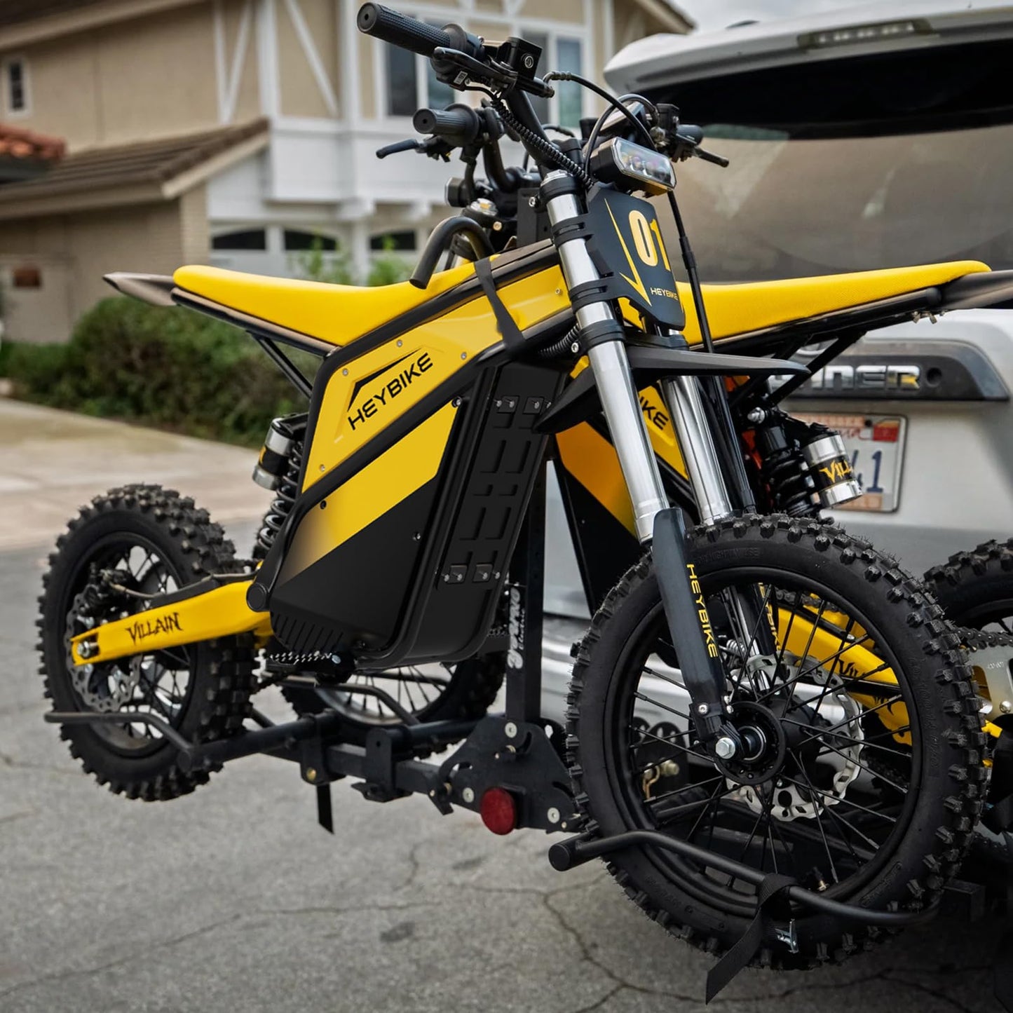Heybike Villain Electric Dirt Bike, 4160W E Dirt Bike with 52V 26AH Battery, 14"/12" Fat Tire Electric Motorcycle for Teens, Max 45MPH Ebike with Reversing Function(with Crossbody Bag; Yellow&Black)