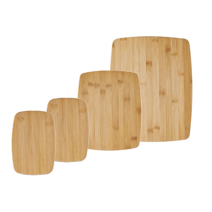 FARBERWARE 4-Piece Reversible Bamboo Cutting Board and Charcuterie Set, Assorted Sizes, Durable Wood Serving Boards for Cheese, Meats, and Prep