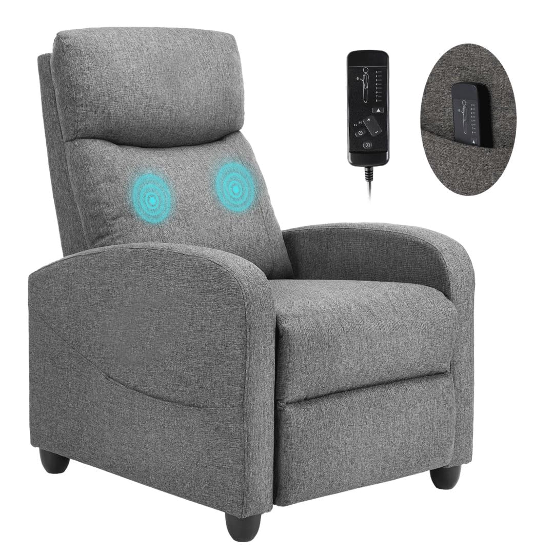 UOCFYK Massage Recliner Chair, Fabric Reclining Sofa Chair with Padded Seat Backrest, Home Theater Seating with Adjustable Feature for Living Room and Bedroom, Grey