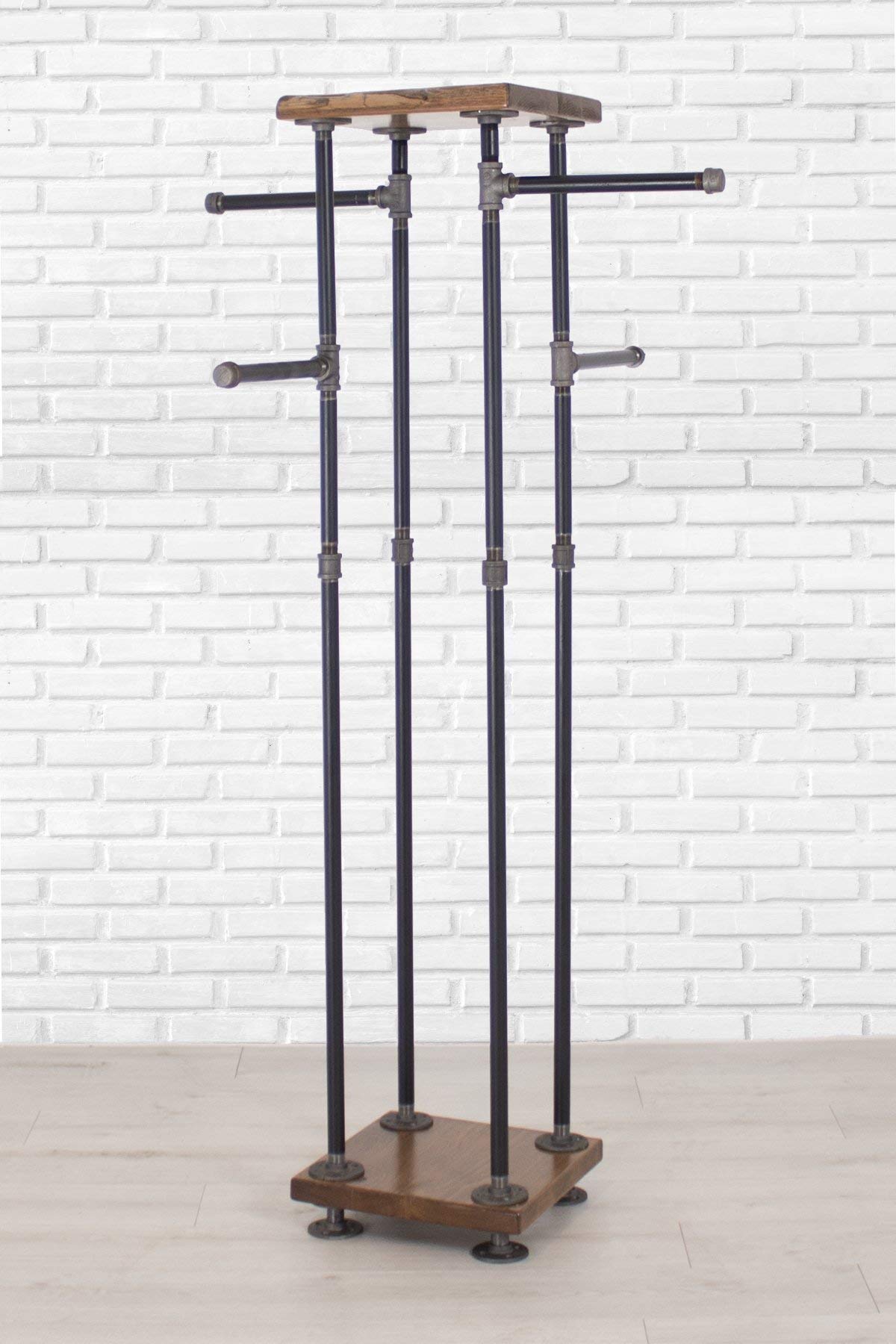 William Roberts Vintage Industrial Pipe and Wood Clothes Rack 4-Way, Garment Rack, Clothing Rack, Closet Organizer, Clothing Storage and Display