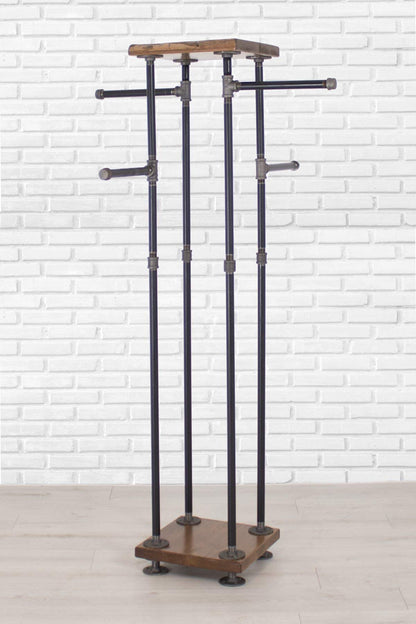 William Roberts Vintage Industrial Pipe and Wood Clothes Rack 4-Way, Garment Rack, Clothing Rack, Closet Organizer, Clothing Storage and Display
