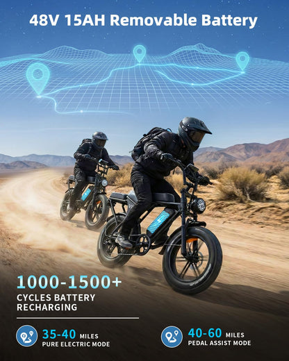 OUXI V8 Electric Bike for Adults, Ebike with15.6AH Removable Battery Max 60Miles, 20" Electric Dirt Bike Dual Disc Brakes, 7-Speed Gear, Electric Motorcycle for Commuting & Off-Road