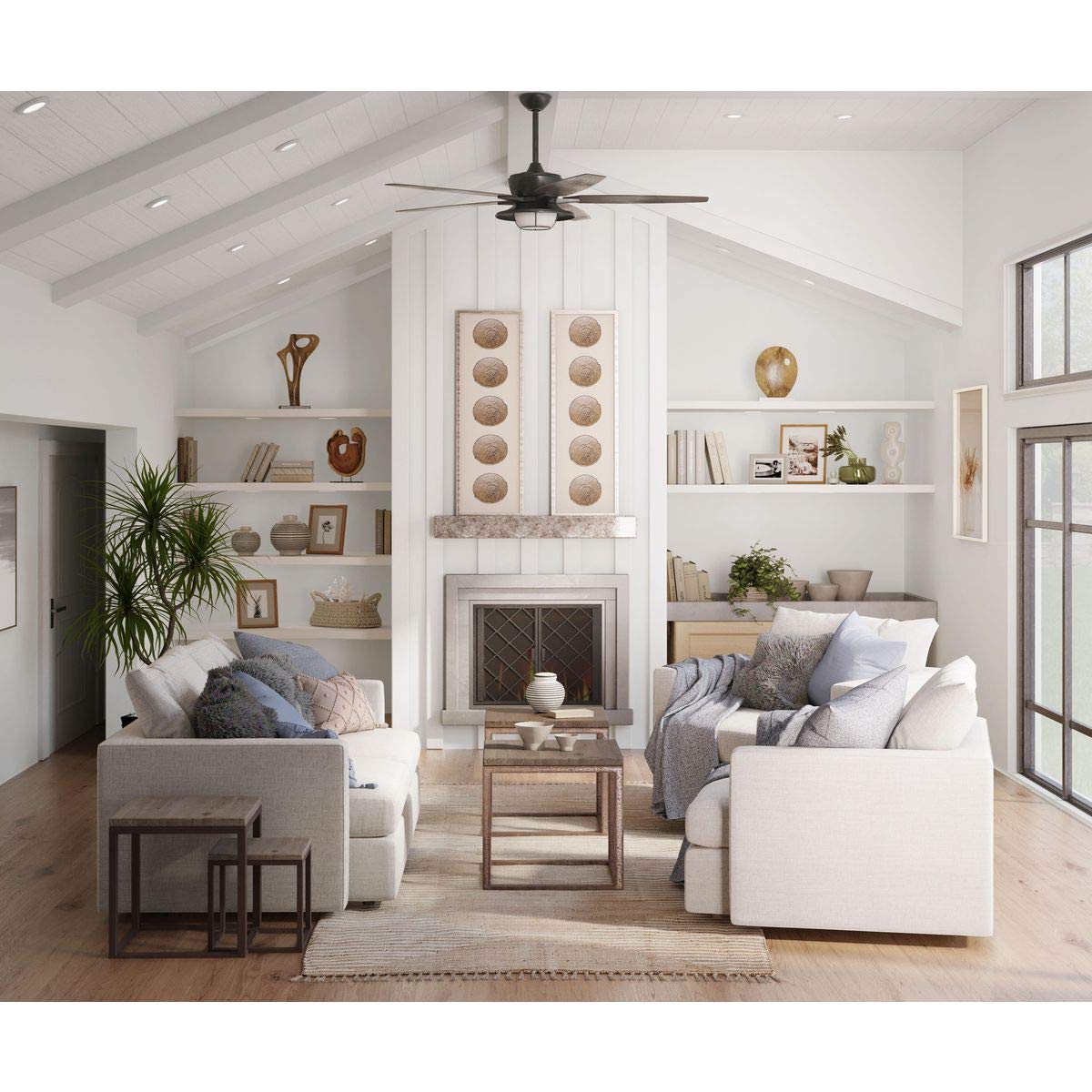 Progress Lighting P2564-8030K Protruding Mount, 5 Toasted Oak Blades Ceiling fan with 18 watts light, Forged Black