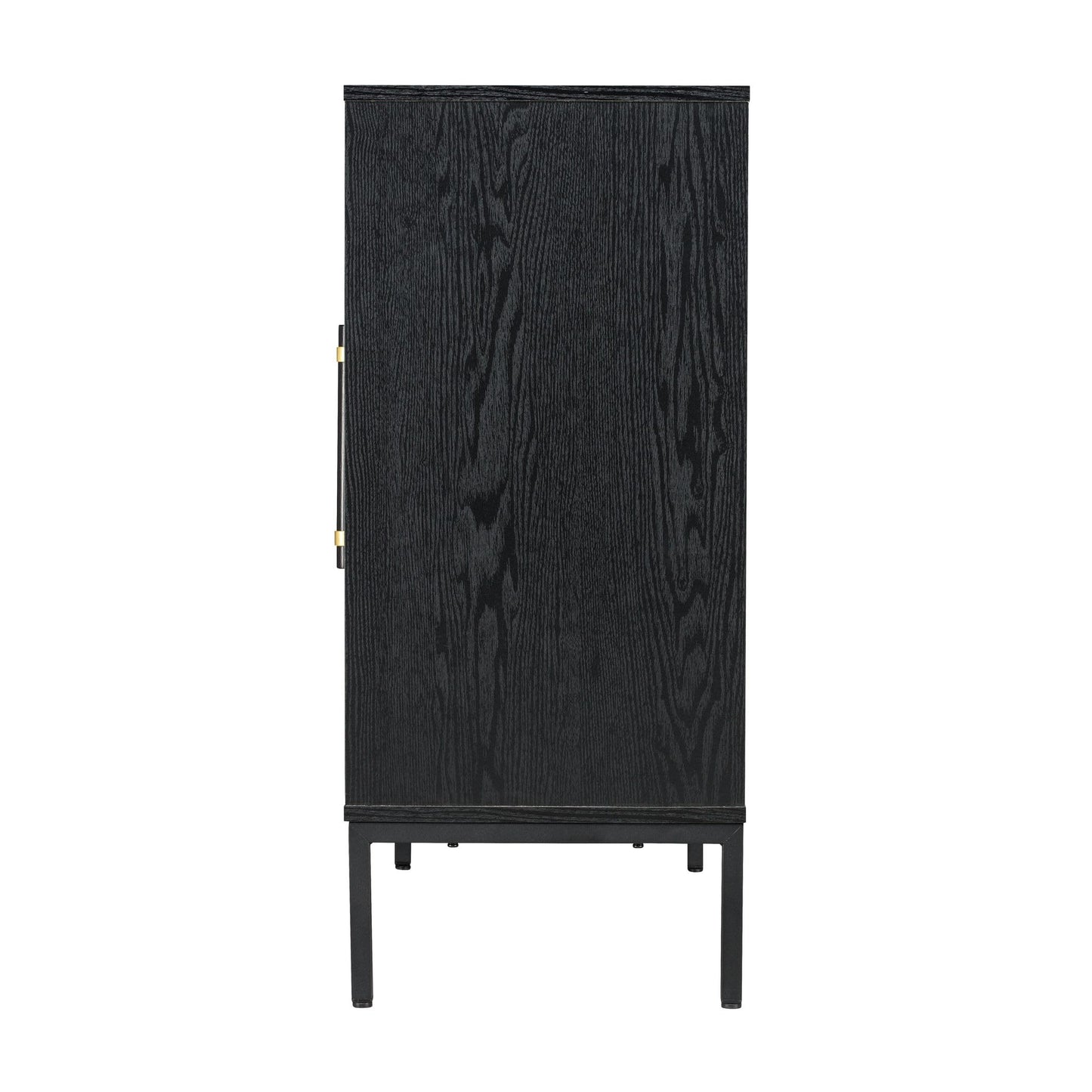Hopper Studio Sophia 2-Door Accent Cabinet, Black Finish with Rattan Doors & Wood/Brass Handles, Adjustable Shelf, Aluminum Legs, Mid-Century Modern Storage for Luxury Living Room, Kitchen, Entryway