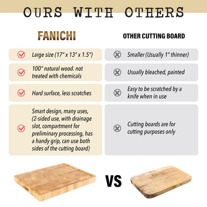 End Grain Cutting Board, Extra Large & Thick, End Grain Built-In Compartment and Juice Canal, Heavy Duty Chopping Board, Thick Carving Board for Bread Fruits Meat (17x13 Inches)