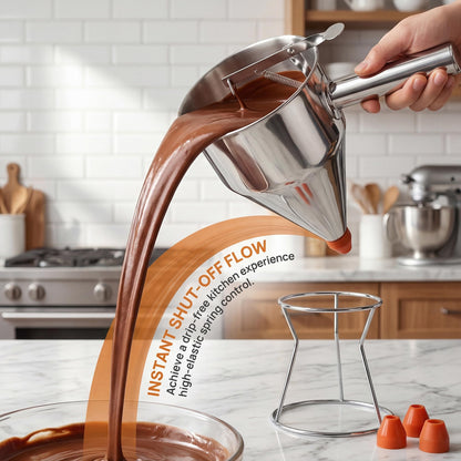40oz 304 Stainless Steel Pancake Batter Dispenser With Dustproof Lid 4 Interchangeable Nozzles&Detachable Handle Perfect For Parent-Child Baking, Holiday Parties, Cupcakes Waffles。
