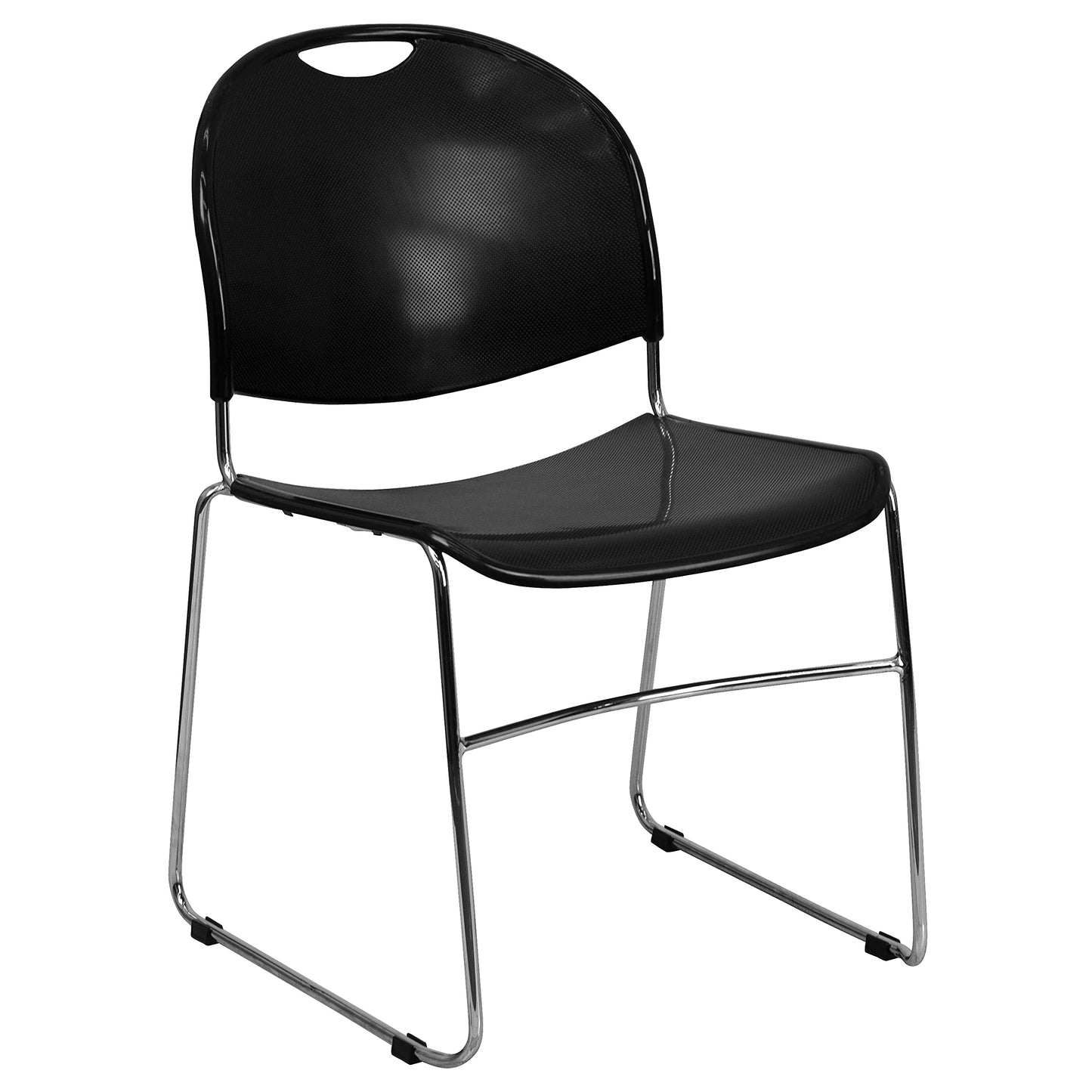 Flash Furniture 5 Pack HERCULES Series 880 lb. Capacity Black Ultra-Compact Stack Chair with Chrome Frame
