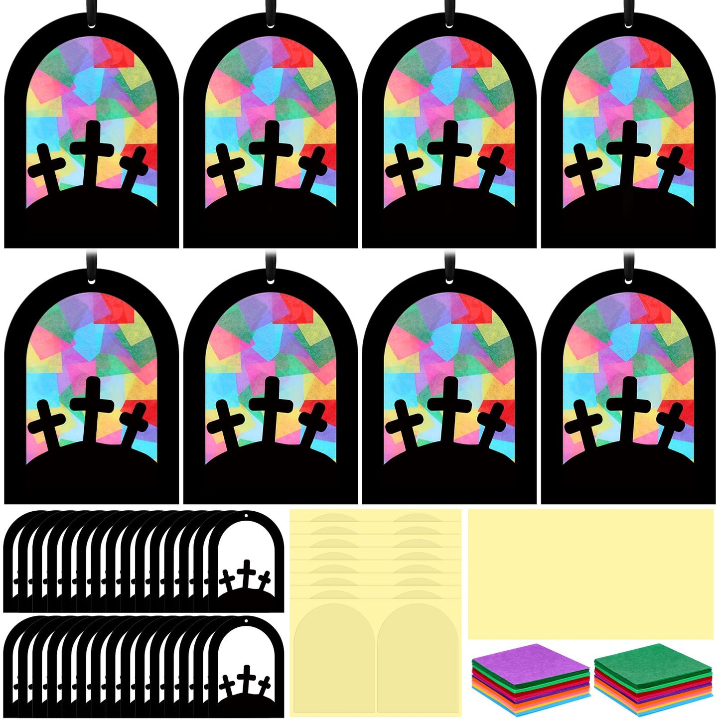 Marsui 36 Sets Easter Crafts Kit for Adults Christian Cross Suncatcher Easter Religious Church Cross Tissue Paper Craft DIY Suncatchers Hanging Ornaments for Home Window Party Supplies