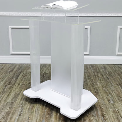 DHXIAMZ Acrylic Podium Stand with Wheels for Restaurants Weddings Offices and Classrooms Wide Reading Surface for Presentations and Lectures