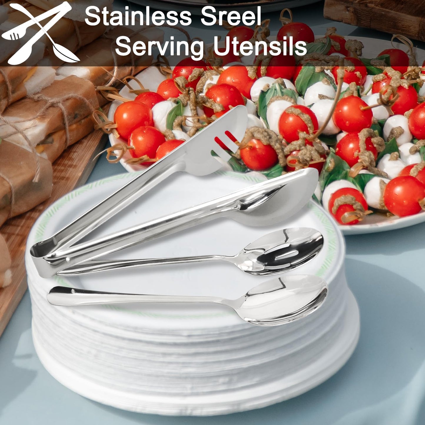 30 Pieces Stainless Steel Large Serving Utensils Set with Serving Spoons, Slotted Serving Spoons, and Serving Tongs Metal Serving Utensils for Parties Buffet Banquet