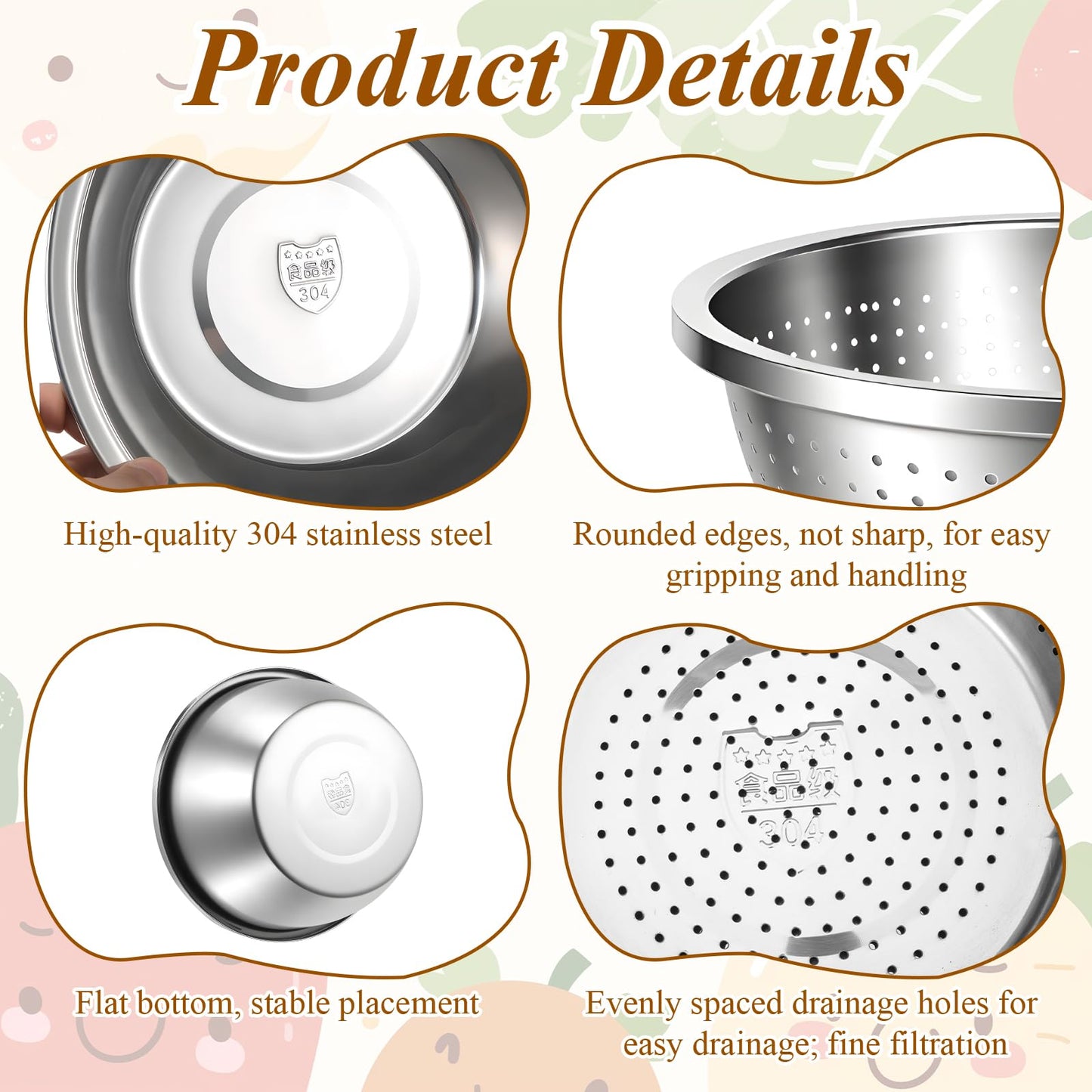 HANLANXUE 304 Stainless Steel Colander and Strainer, 5QT Large Capacity with Mixing Bowl, Micropore for Washing Rice, Vegetables, Fruit, Grain, Bean, and Draining Cooked Pasta, Dishwasher Safe