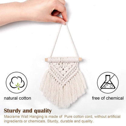WILLBOND 5 Pcs Mini Macrame Wall Hanging Decor Boho Summer Handmade Woven Tapestry Tassel Wall Hanging Ornaments Christmas Tree Ornaments for Apartment Room Home Office Summer Christmas Decoration