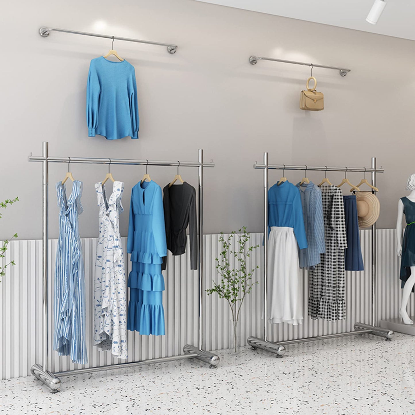 Garment Rack Commercial-Grade Metal Clothes Rail Silver Stainless Steel Clothing Rack for Hanging Clothes Large Capacity Single Rail Coat Rack for Bedroom and Living (120x40x170CM)
