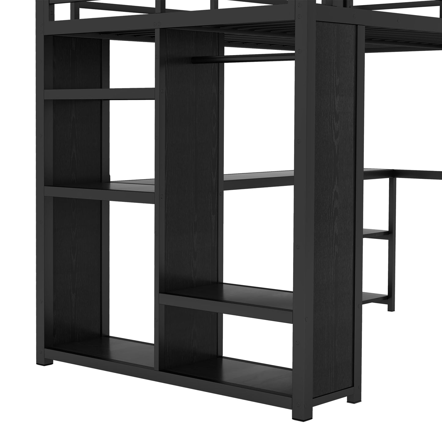 Bellemave Full Size Loft Bed with Desk, Wardrobe, Metal Full Loft Bed Frame for Adults, Kids, Teens, Black
