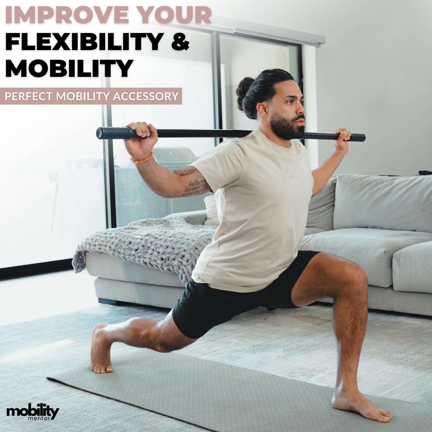 Mobility Mentor Yoga Stick - Mobility Stick - Large Bamboo Exercise Stick for Stretching - Workout Stick - Posture Corrector Stick Mobility - Yoga Bar - Stretch Stick for Fitness - Physical Therapy
