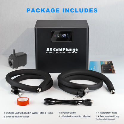 AS ColdPlunge Ice Bath Water Chiller for Cold Plunge Tubs, 1/3 HP Cold Plunge Chiller with Built-in Filter & Pump, Submersible Pump, Insulated Hoses, Ideal for Ice Bath Cold Therapy Recovery 110V