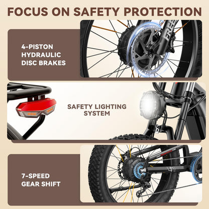 FREESKY 4000W Dual Motor Electric Bike for Adults, 40+MPH AWD Fast E-Bike, 48V 30AH Battery 120Miles Range, 26" Fat Tire Full Suspension Off-Road Mountain E Bike, Green Warrior