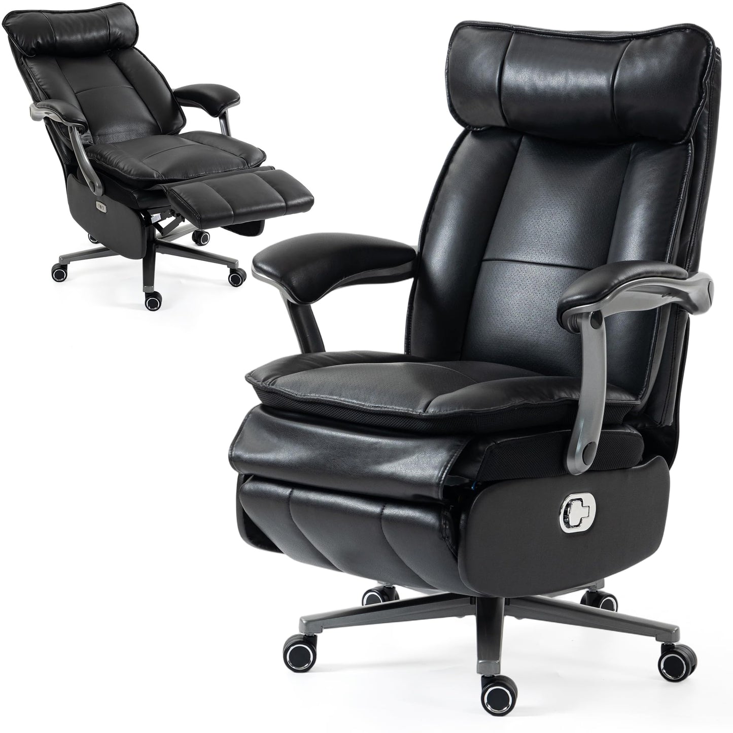 WENTUM Electric Office Chair with USB Charging, 420lbs PU Leather Power Executive Recliner w/Footrest, High Back Ergonomic PC Chair for Home Office Gaming Boss Room, Black