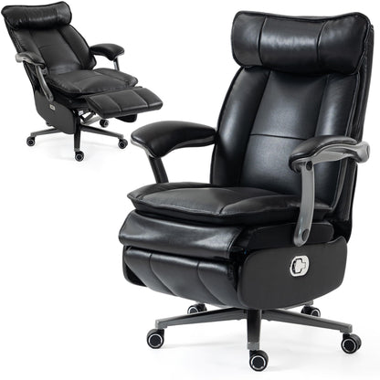 WENTUM Electric Office Chair with USB Charging, 420lbs PU Leather Power Executive Recliner w/Footrest, High Back Ergonomic PC Chair for Home Office Gaming Boss Room, Black