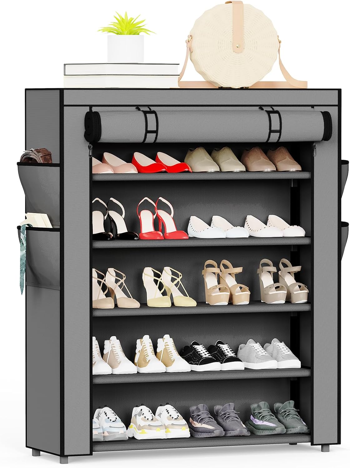 5 Closet, Mavivegue Shoe Rack with Cover, Tier Shoe Organizer for Entryway, Shoe Storage for Front Door Entrance