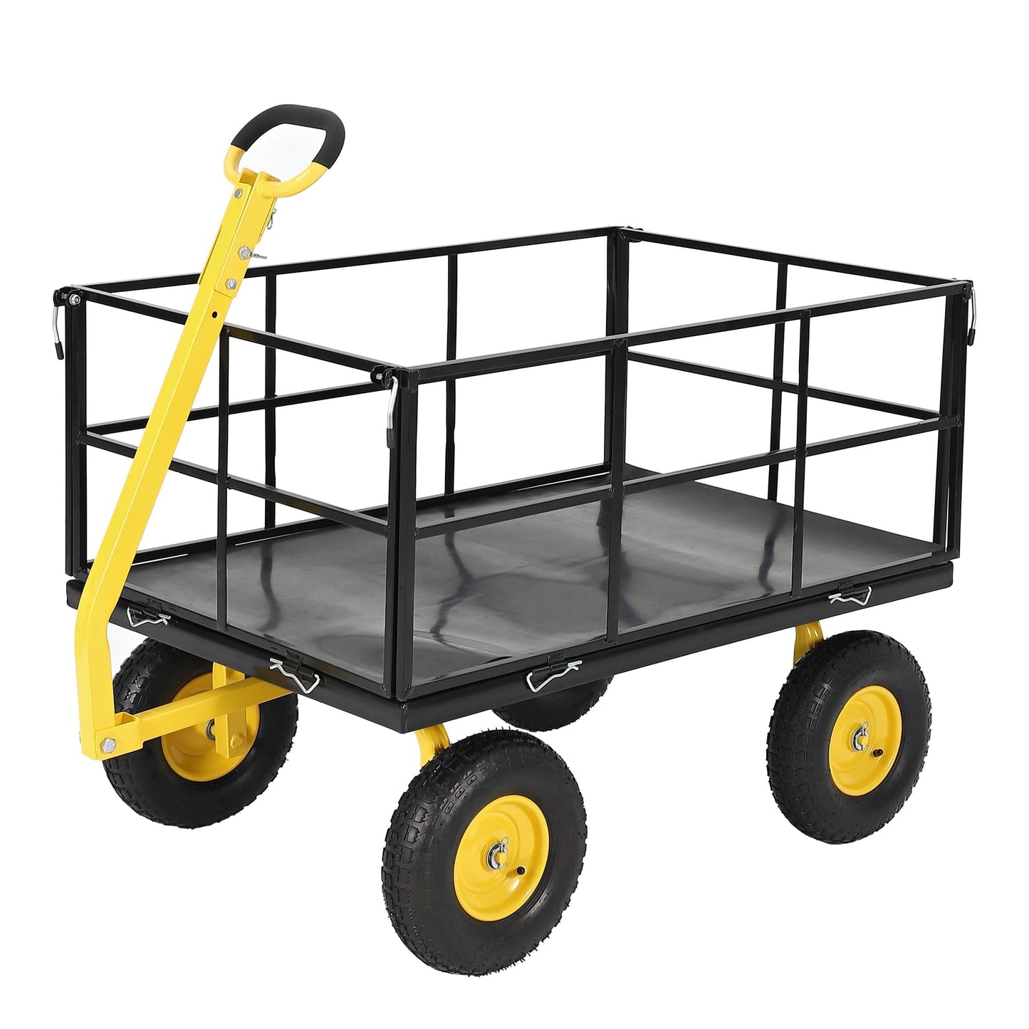 Heavy Duty 1500 Lbs Capacity Mesh Steel Garden Cart Folding Utility Wagon with Removable Sides and Wheels for Transporting Gardening Soil Tools and Plants