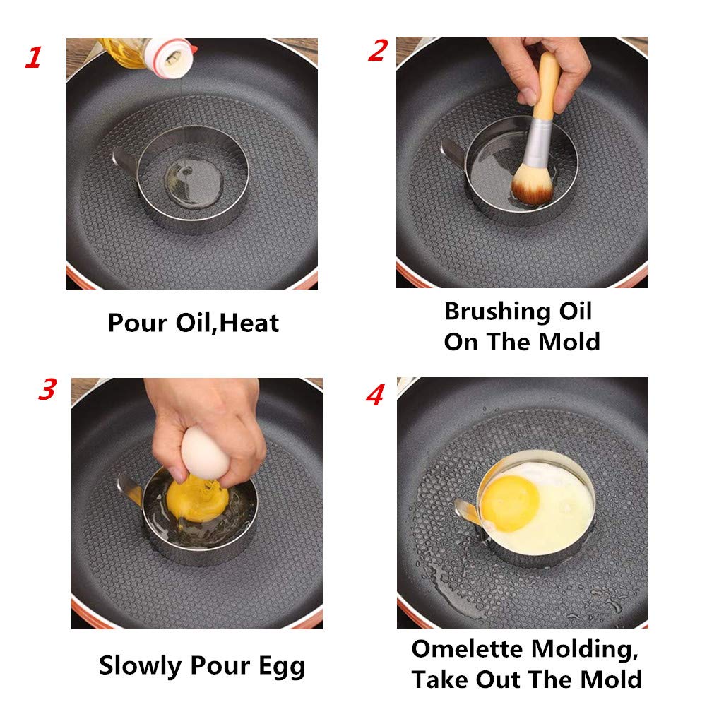 Colorsheng Egg Ring,3 Inch Stainless Steel Omelet Mold Pancake Ring Metal Kitchen Cooking Tool (3 Pack)