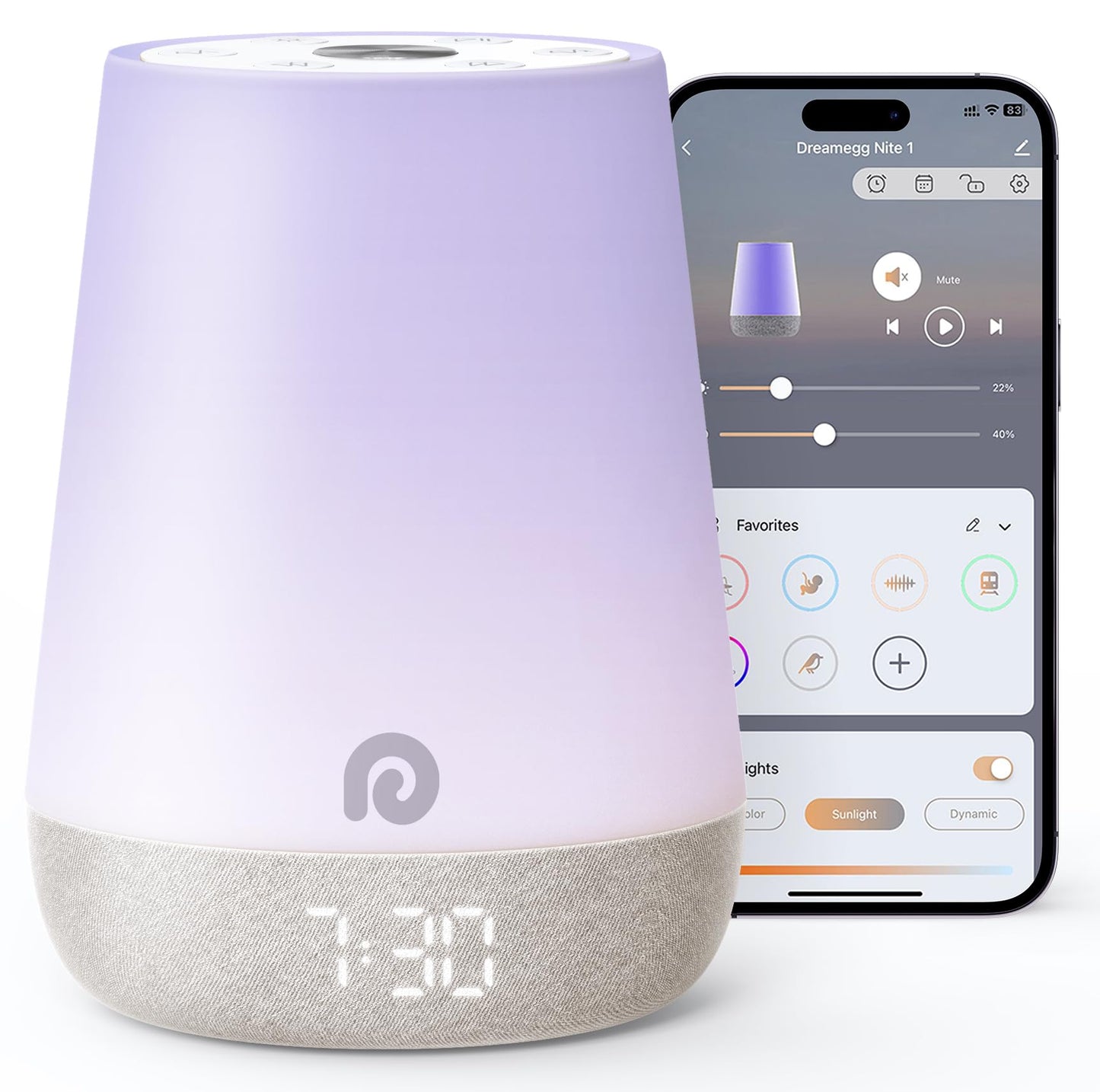 Dreamegg Sound Machine Baby - White Noise Sound Machine Baby With Night Light, Ok to Wake Alarm Clock, 34 Soothing Sounds, Sleep Trainer, Routine Builder, App Control for Kids Nursery Sleeping Bedroom