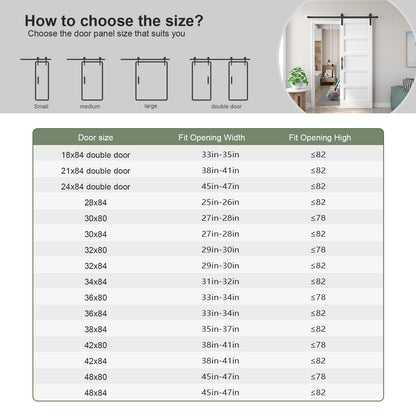 Fredbeck 38x84 inch White Barn Door with 6.6 FT Sliding Door Hardware Kit Included & Handle,MDF,Solid PVC Surface,DIY Assembly,5-Panel,Fit 35in-37in Opening