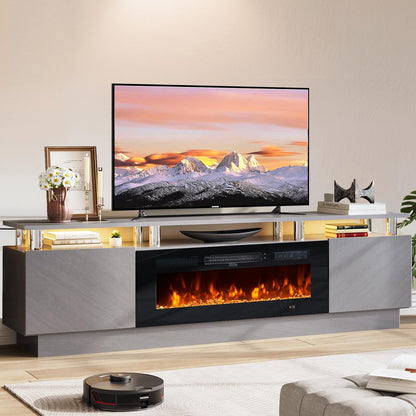 OneBlis 80" TV Stand & Entertainment Center, Media Console with Storage Cabinet, Fits TVs up to 90", Modern Living Room Furniture, 36" Electric Fireplace (Grey+Black)