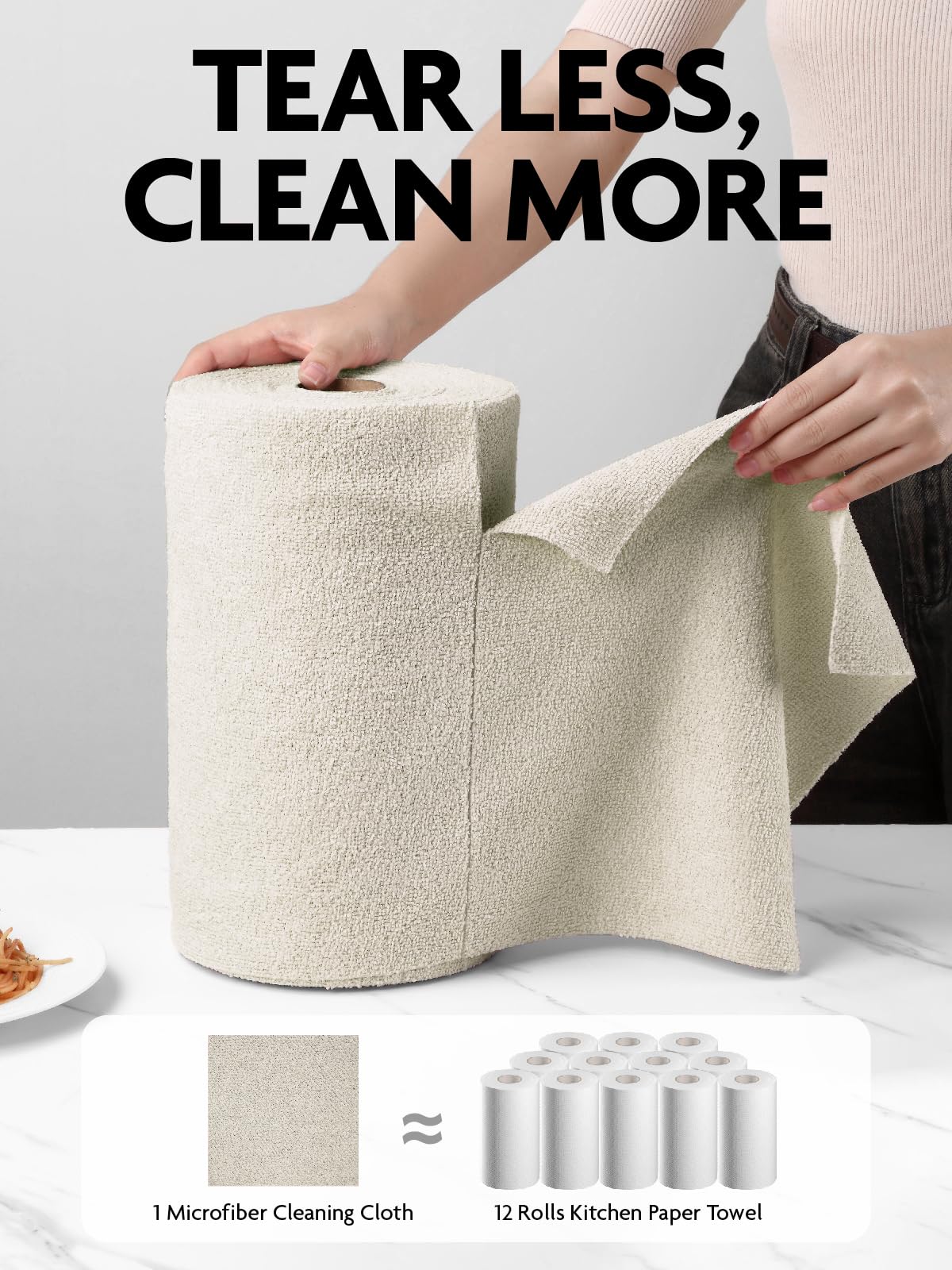 Fantasticlean Microfiber Cleaning Cloth Roll -75 Pack, Tear Away Microfiber Towels, 12" x 12", Reusable, Washable, Scratch Free, Ultra Absorbent Dishcloth for All-Around Cleaning Supplies (Cool Grey)