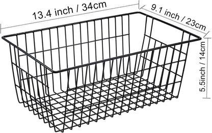 iPEGTOP Wire Freezer Storage Baskets, Set of 2 Farmhouse Bins with Handles for Kitchen Cabinets, Pantry, Black