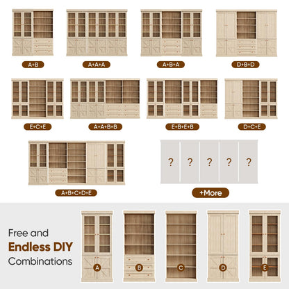 Myricore 70.8" Tall Bookshelf with Doors, Farmhouse Modular Bookcase with 4-Tier Adjustable Shelves, Large Storage Cabinet for Home Office, Living Room, Brown
