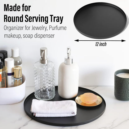 Hammered Counter 12 inch FREELOVE Black Tray, Round Serving Platter, Bar Circle Decorative Plate, Coffee Table Metal