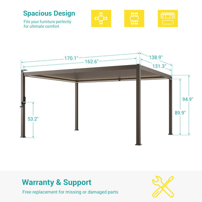 SANLUCE Patio LED Louvered Pergola, 12x14 Ft Outdoor Metal Pergolas with Adjustable Roof and LED Strip Lights, Easy Assembly Outdoor Pergola for Patio, Garden, Deck, Backyard(Brown)