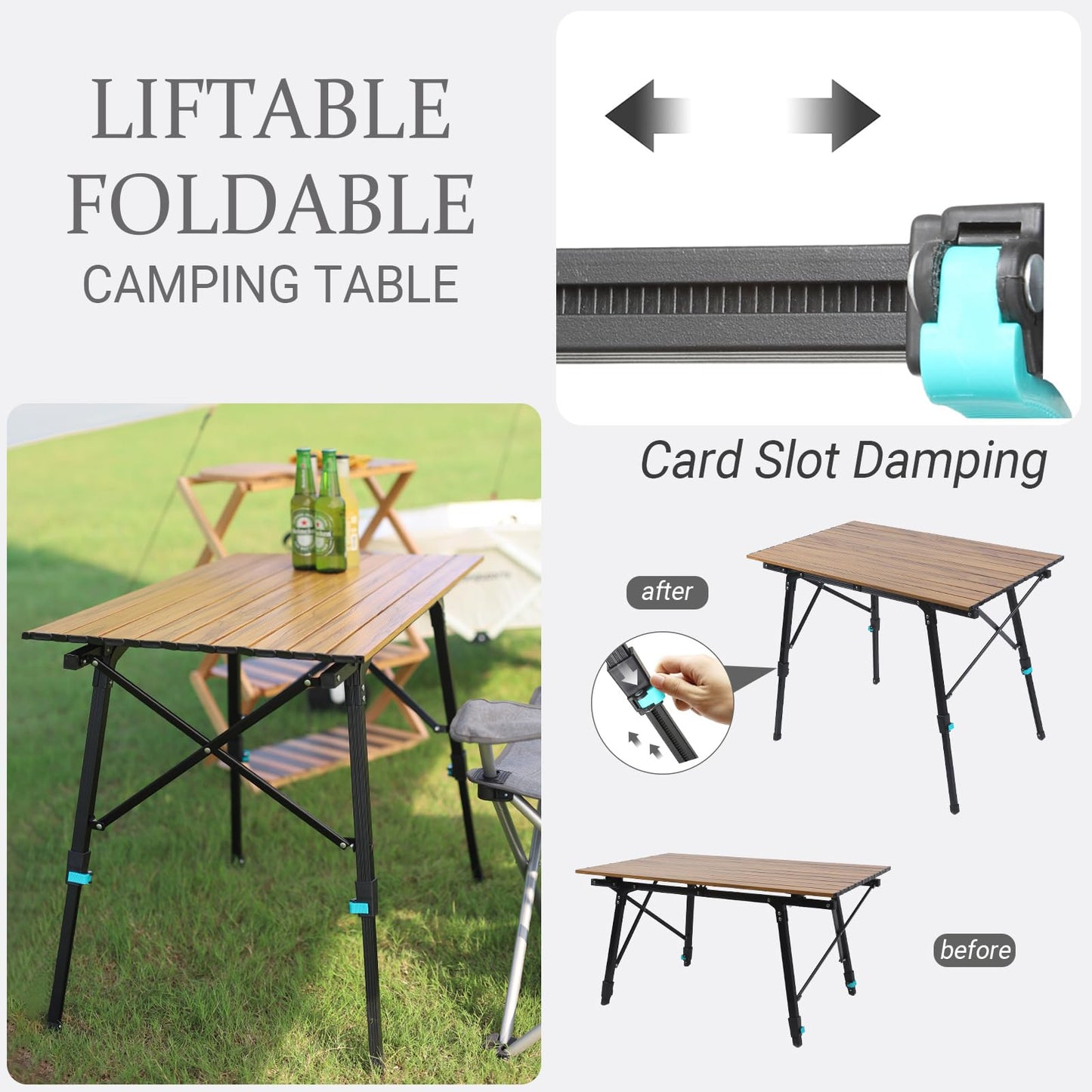 Adjustable Folding Picnic Table Portable Aluminum Camping Table Lightweight Travel Table Compact Storage Easy Setup Outdoor Dining 120x70cm Black