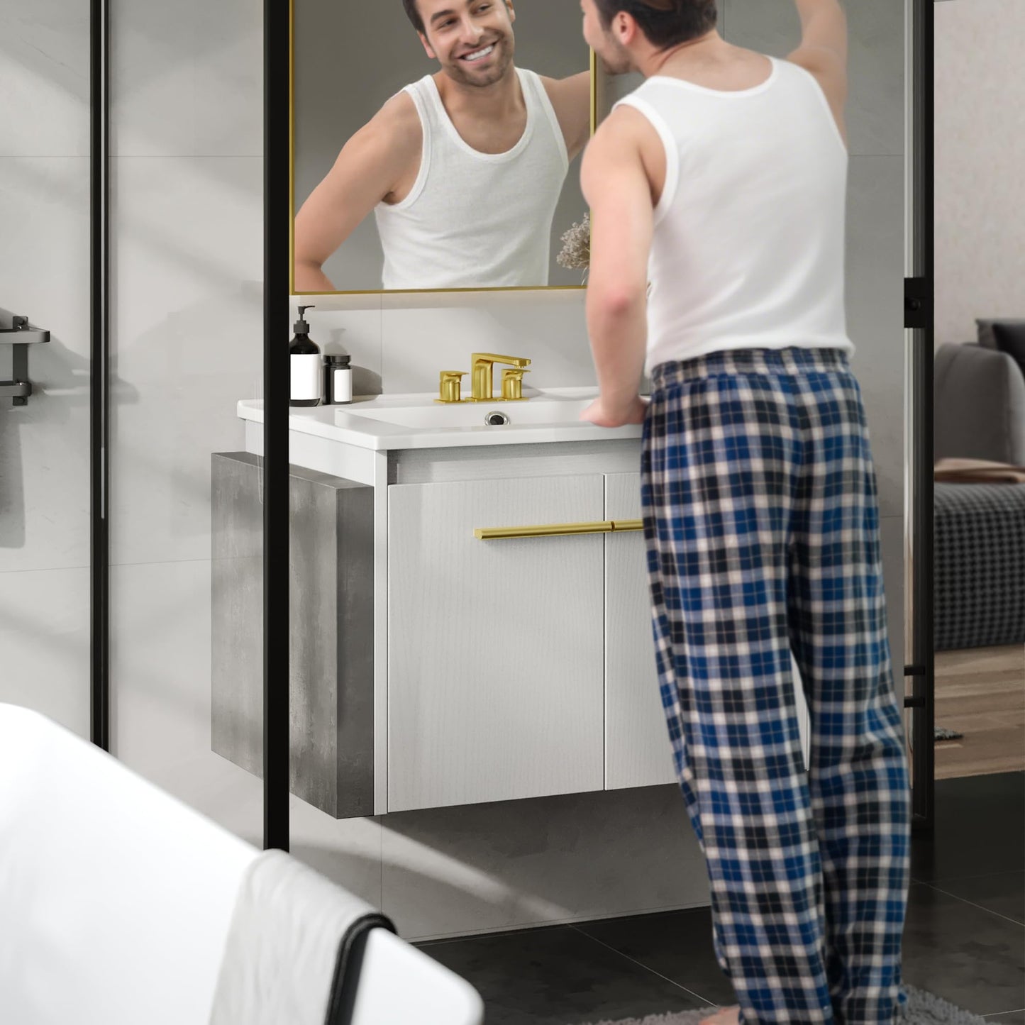 YITAHOME Bathroom Vanity 24 Inch White Soft-Closing Double Extra Large Doors Bathroom Floating Modern Vanity