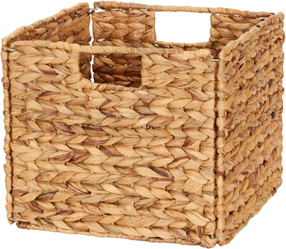 Household Essentials Foldable Wicker Storage Bin, Water Hyacinth, Sturdy Steel Frame, Handwoven and Decorative, Durable