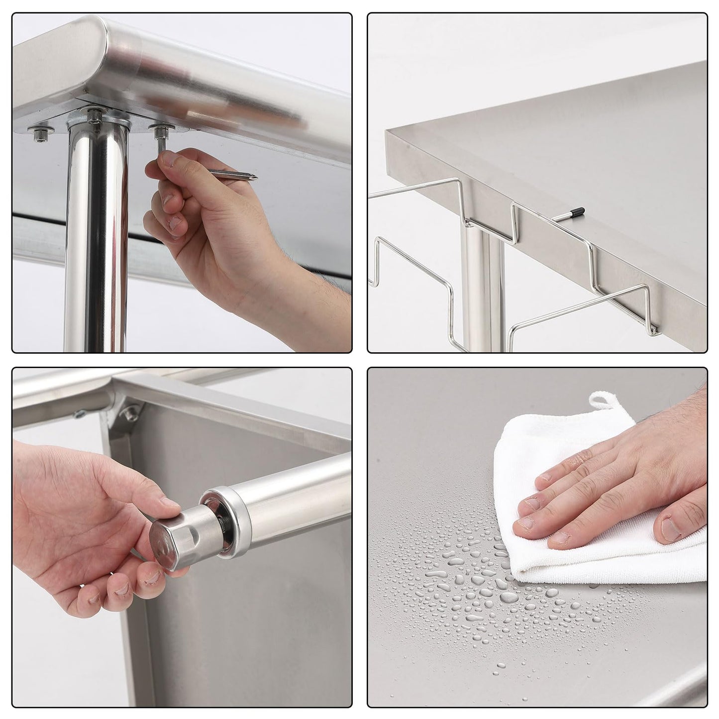 Garvee Heavy Duty NSF Stainless Steel Prep Table – 72x30x35in Commercial Workstation with Adjustable Undershelf, Removable Trash Rack, 08 Curved Edge, No Casters, No Backstop – Perfect for Kitchen