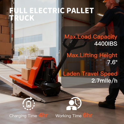 MBOIFEA Full Electric Pallet Jack Trucks, 4400lbs Capacity Motorized Pallet Truck, 48" x 27" Fork Size, 48V 20AH Lithium Battery Powered Jack for Indoor Storage and Material Handling for Warehouse