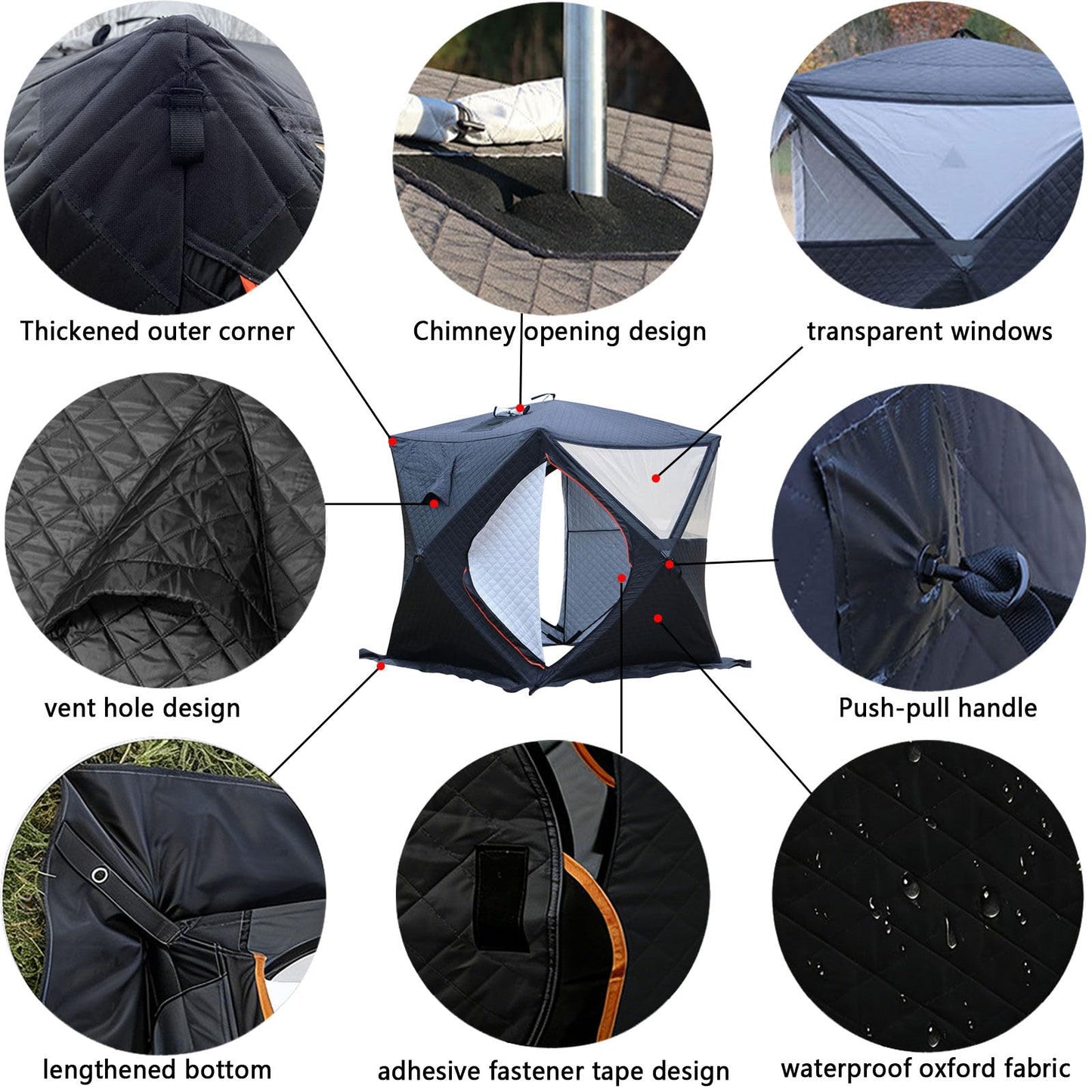 WACLMOTAKE 70.8x70.8x78'' Outdoor Sauna Tent, 3-5 Person Steam for Dry Sauna, Pop Up Ice Fishing Tent, Windproof Warm Portable Ice Shanty with Anchors/Ropes/Carrying Bag Sauna-Tent-2.1m