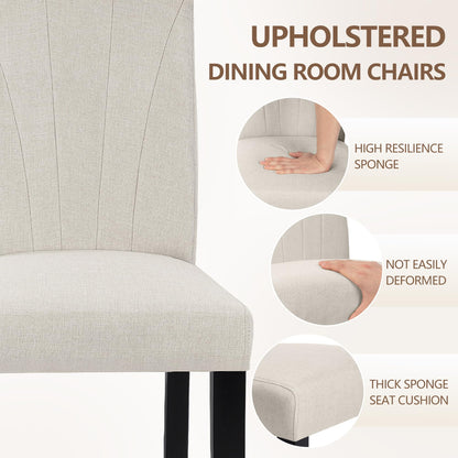 VECELO Upholstered Dining Chairs Set of 6, Modern Fabric and Solid Wood Legs & High Back, Parsons for Kitchen/Living Room- Beige
