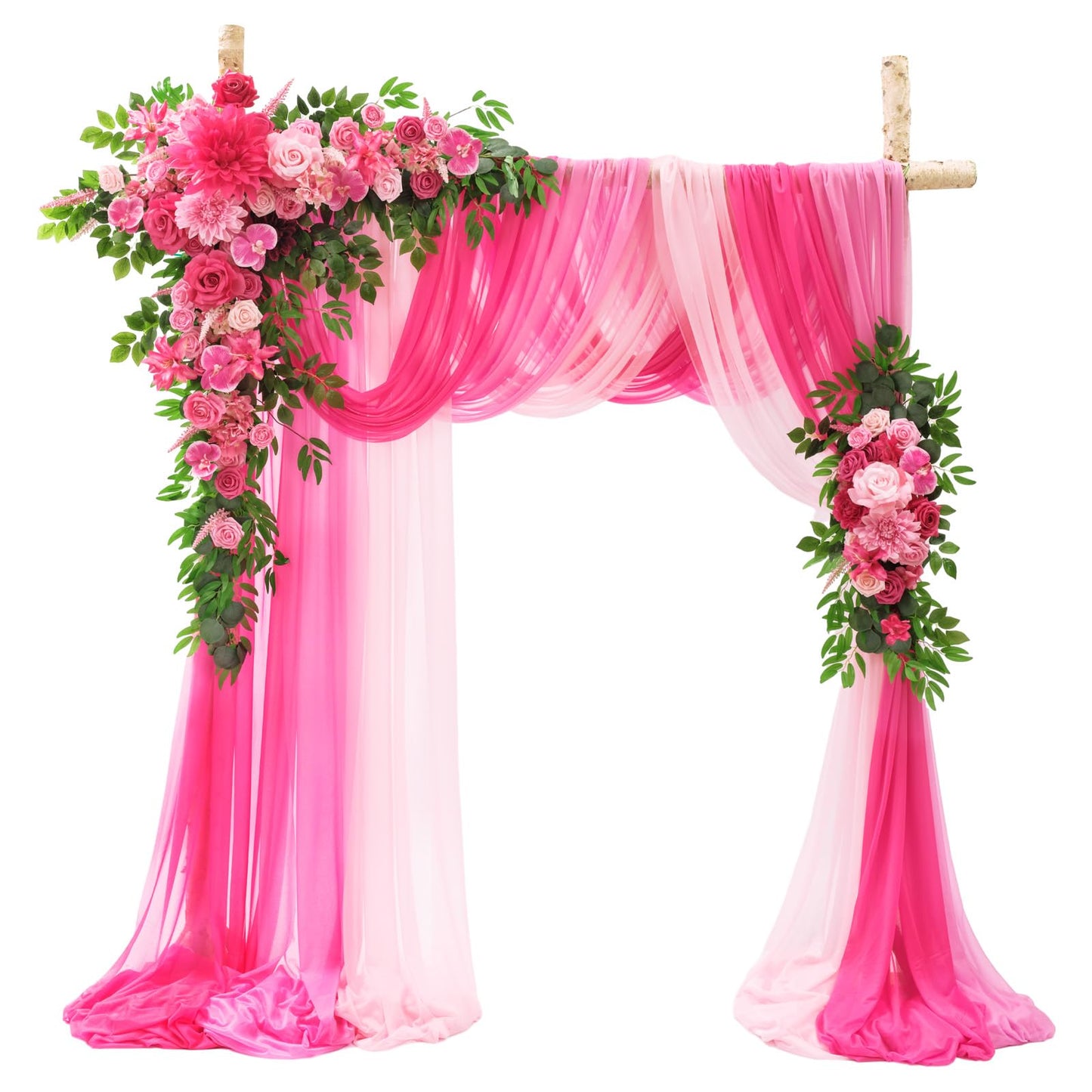 TINGE TIME Wedding Arch Flowers Kit - Deluxe 5pcs Artificial Floral Swag with 3 Sheer Drapes, Realistic Silk Flower Arrangements for Wedding Ceremony Arbor Backdrop Reception Party Home Decor