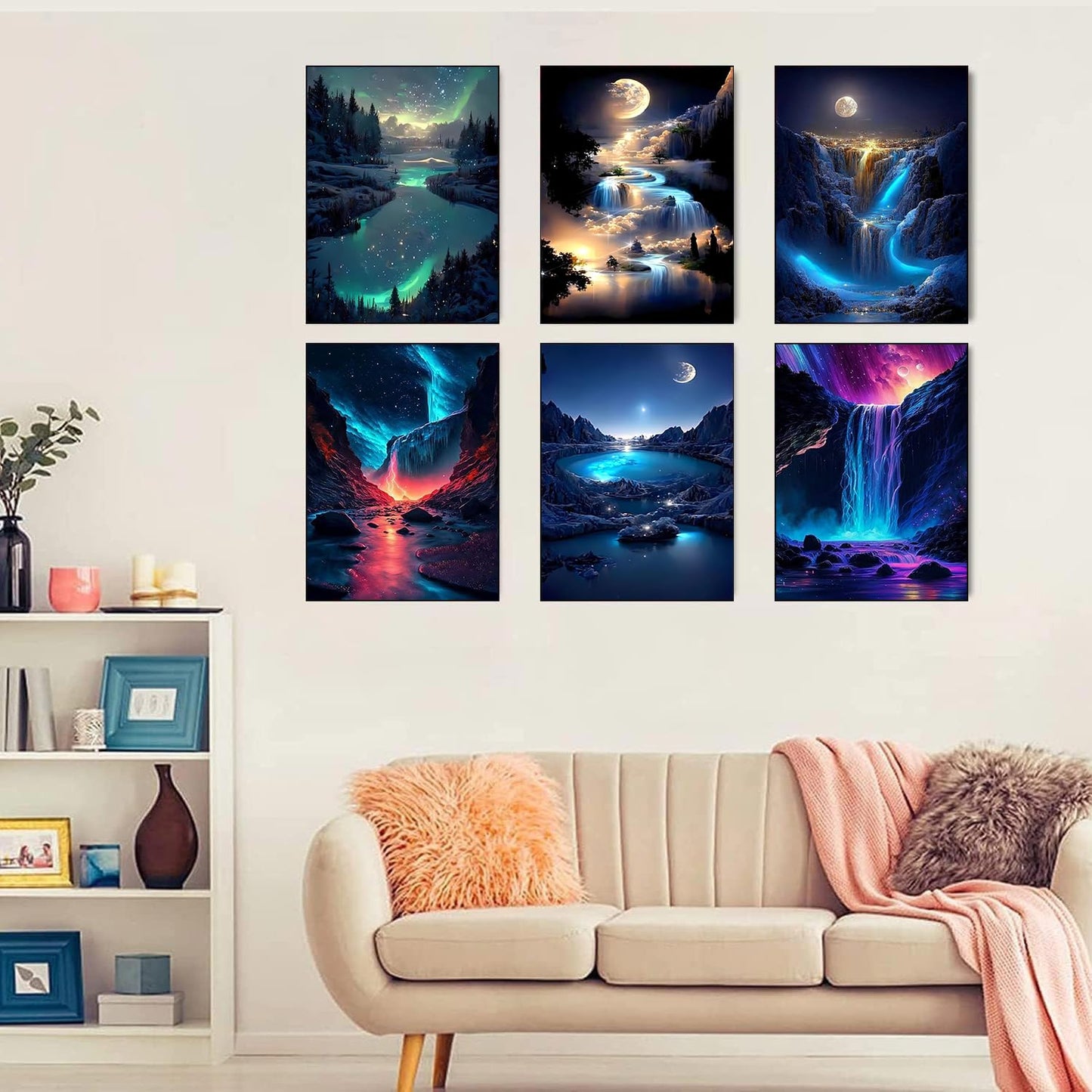 Diamond Art Kits for Adults Beginner,6 pack Waterfall Scenery DIY Modern Diamond Painting Kits 5D Diamond Dots Gem Art Crafts with Tools,Round Full Drill Crafts for Home Wall Decor&Gift-12x16in