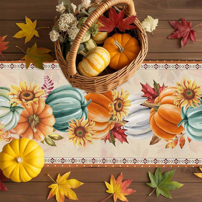 LooPoP 13x36 Inches Thanksgiving Fall Pumpkin Table Runners Maple Leaf Orange Lattice Long Washable Table Runner
