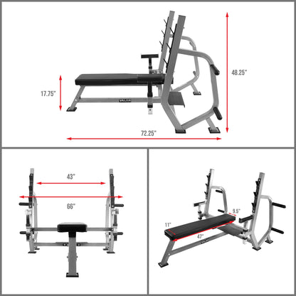 Valor Fitness Olympic Weight Bench Press Station - Spotter Arms - Adjustable Safety Catch- Max 500 lbs - Plate Storage Pegs - Home Gym Equipment