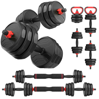 Adjustable Dumbbells, 20/30/40/55/60/70/80/90lbs Free Weights Dumbbells Convertible 2 or 3 in 1 Set Used as Barbell, Kettlebells, A Pair of Lightweight for Home Gym