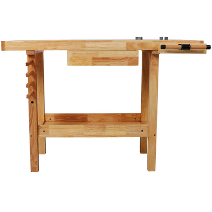 ABH 48 Inches Wood Workbench Heavy Duty Woodworking Table with Adjustable Handle Storage Shelf, 330lbs Capacity Solid Wood Workstation for Garage, Workshop, Improvement (Natural)
