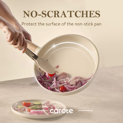 CAROTE Tongs for Cooking Heat Resistant Stainless Steel Kitchen Tongs with Non Scratch Silicone Tips, Perfect for Nonstick Cookware, BBQ Tongs Set of 3 (7"+9"+12")